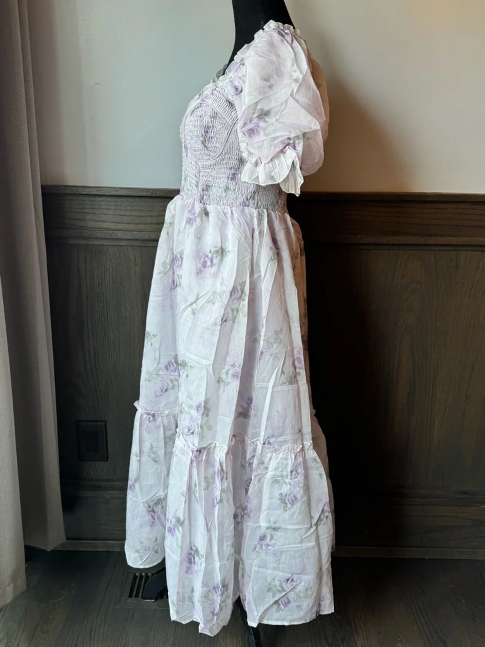 Eywol whimsical Off-Shoulder Lavender Floral Midi Dress NWT M - Picture 5 of 10